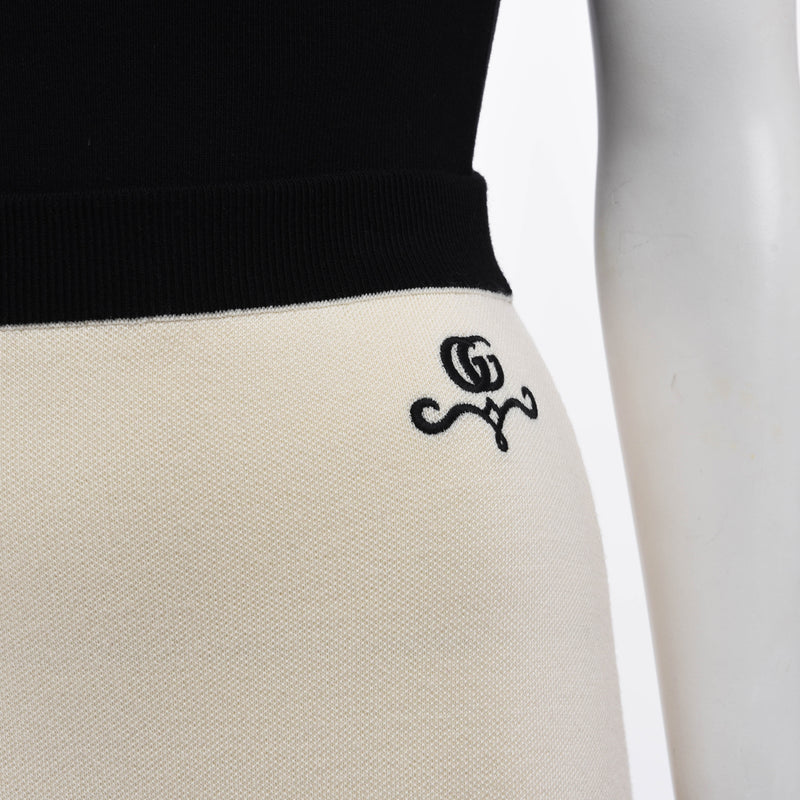Gucci Cream & Black Wool Logo Embroidered Skirt M - Blue Spinach