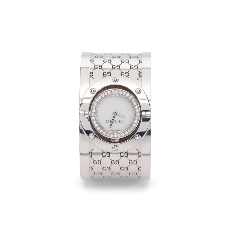 GENUINE GUCCI TWIRL Watch 112 Ladies Silver Bracelet Wide Bangle YA112401  £315.00 - PicClick UK