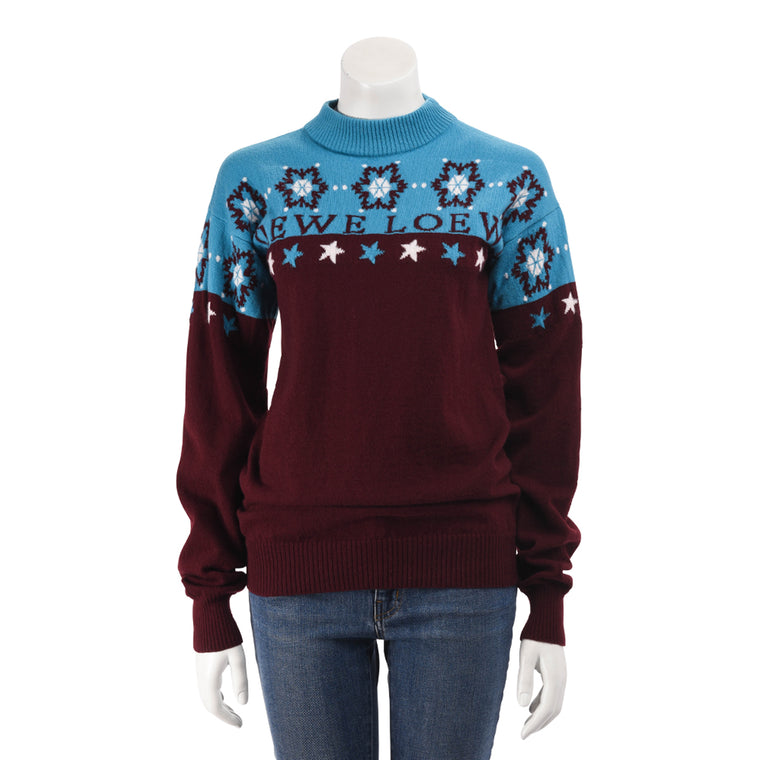 Loewe Blue & Burgundy Wool Snowflake Sweater L