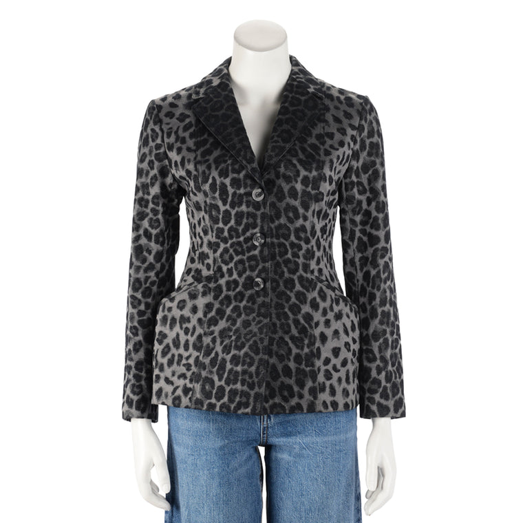 Dior Black Leopard Print Cotton Drill Bar Jacket FR 38