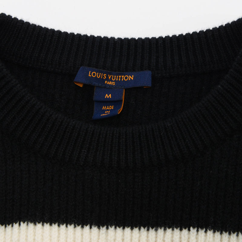 Louis Vuitton Black & White Wool Knit Striped Sweater M - Blue Spinach