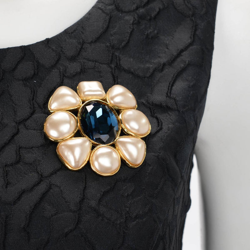 Chanel Vintage Gold Pearl & Crystal Gripoix Brooch