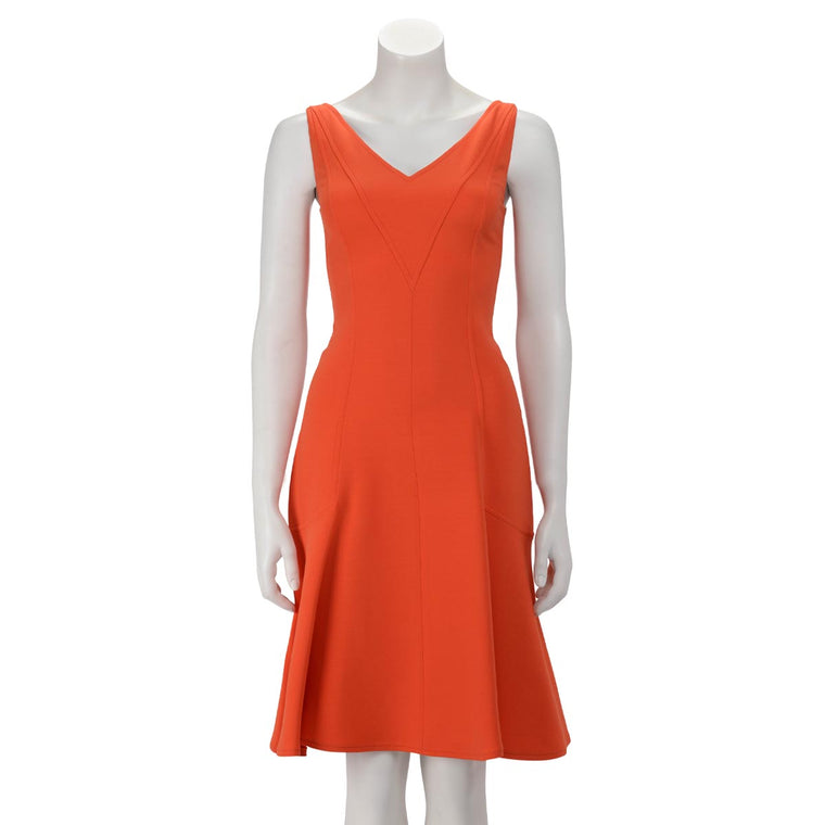 Louis Vuitton Orange Crepe V-Neck Paneled Dress FR 34