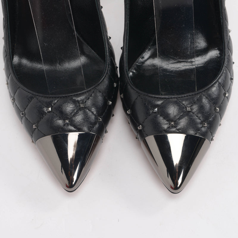 Valentino Black Distressed Leather Rockstud Mary Jane Pumps 35 - Blue Spinach
