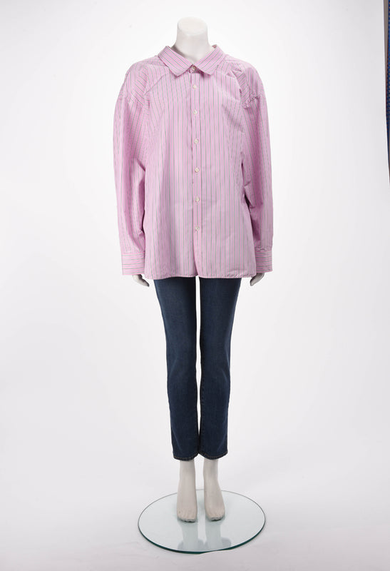 Balenciaga Pink Cotton Pinstriped Oversized Shirt FR 36 - Blue Spinach